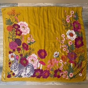 Powder UK printed scarf. Mustard floral pattern.  72"L x 36"W.